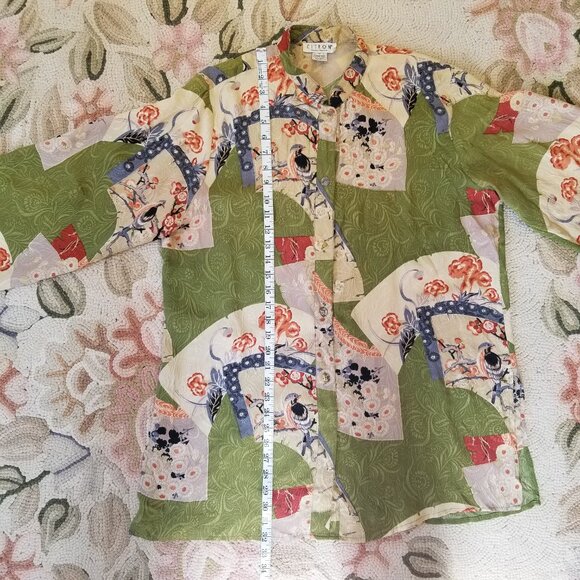 Citron Silk Tunic Top with Asian Motif - Picture 5 of 16